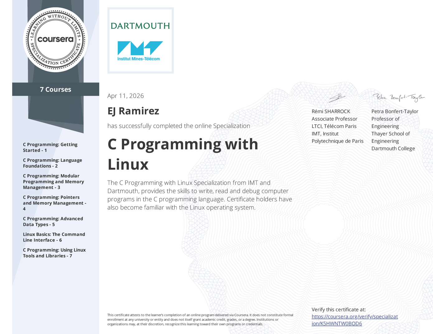 C Programming certificate
