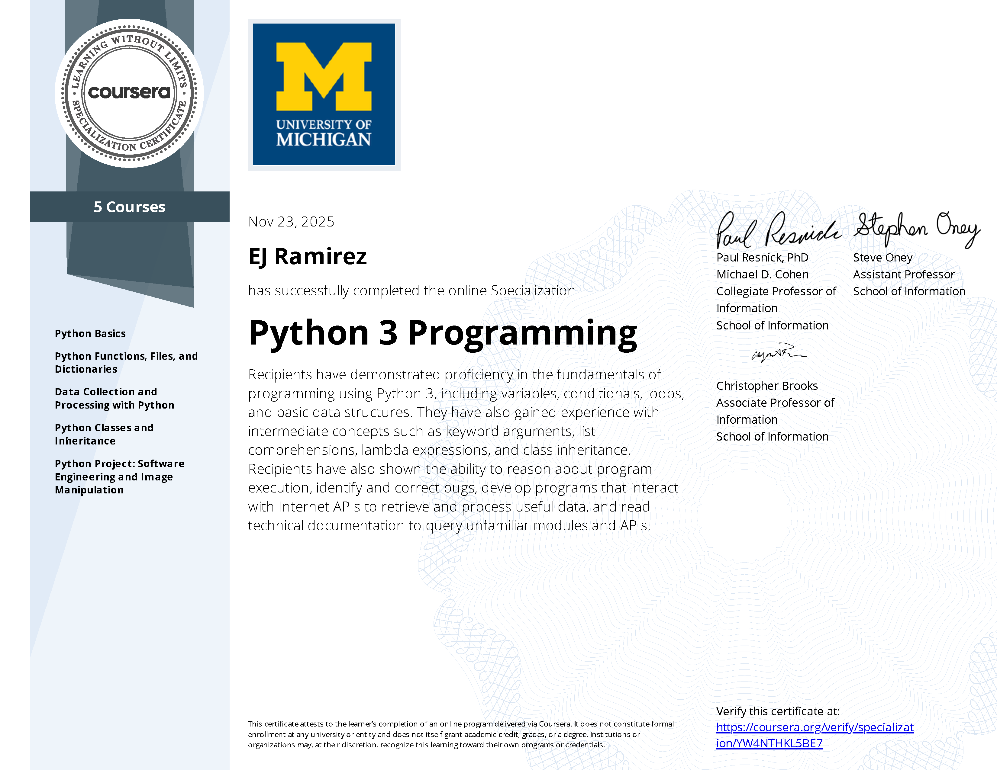 Python Programming certificate